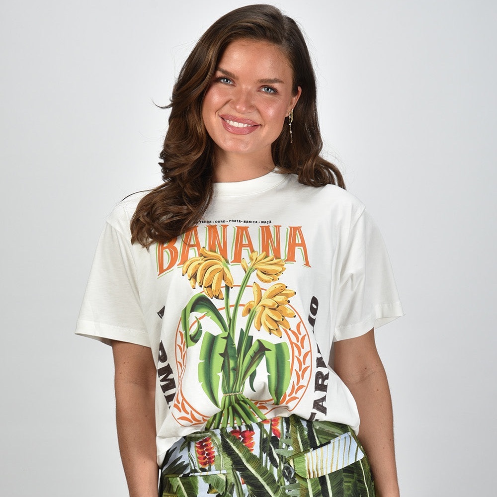 FARM Rio Off-White Banana Cocina Relaxed T-Shirt Size XS NWT